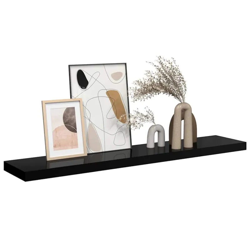 Pakabinama sieninė lentyna, juoda, 120x23,5x3,8cm, MDF, blizgi