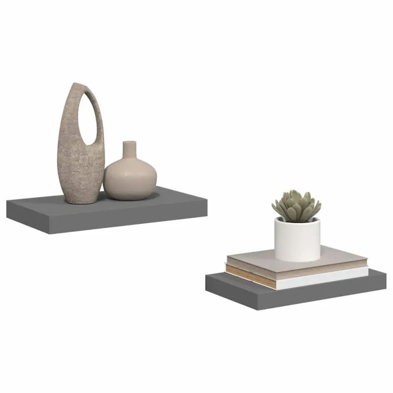 Pakabinamos sieninės lentynos, 2vnt., pilkos, 40x23x3,8cm, MDF
