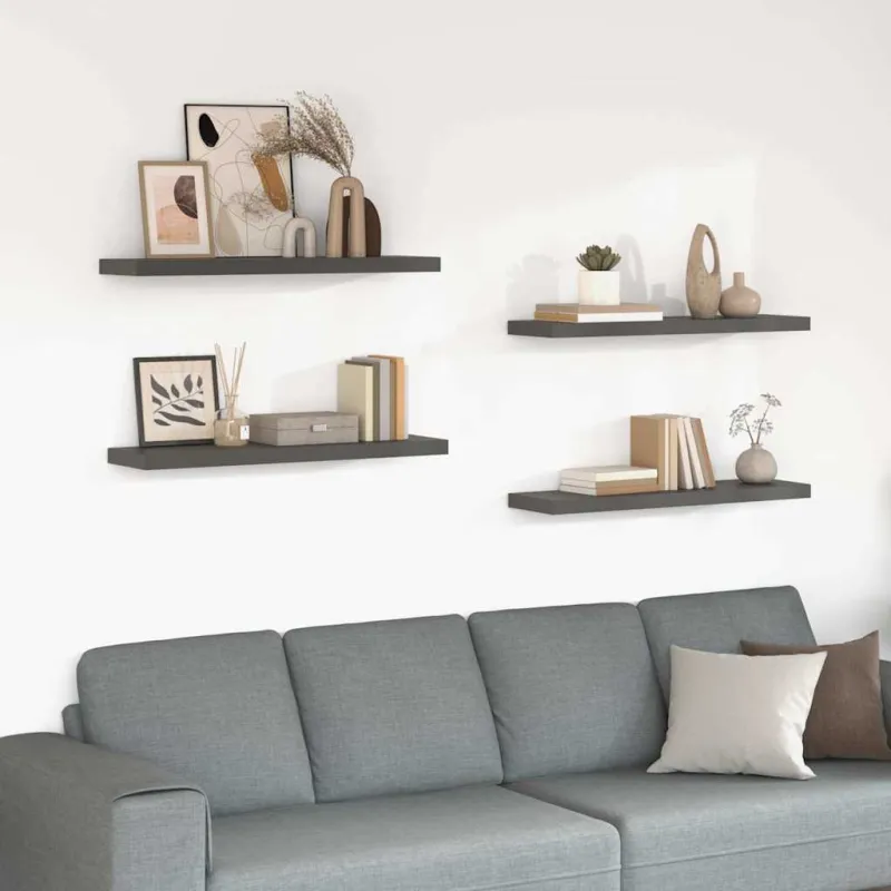 Pakabinamos lentynos, 4vnt., pilkos, 90x23,5x3,8cm, MDF