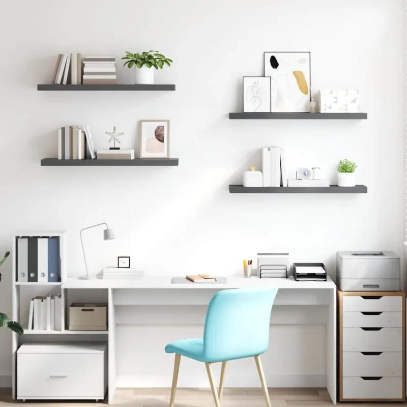 Pakabinamos lentynos, 4vnt., pilkos, 90x23,5x3,8cm, MDF