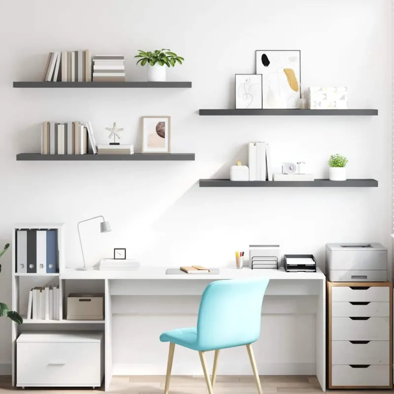 Pakabinamos lentynos, 4vnt., pilkos, 120x23,5x3,8cm, MDF