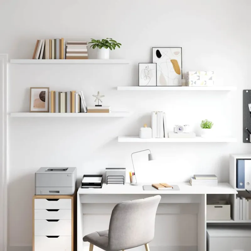 Pakabinamos lentynos, 4vnt., baltos, 120x23,5x3,8cm, MDF