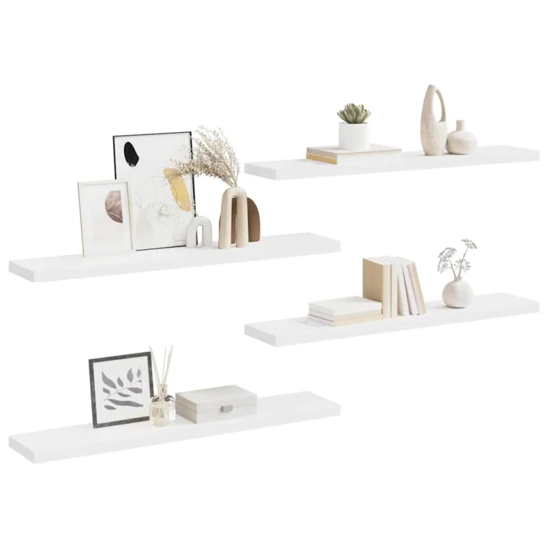 Pakabinamos lentynos, 4vnt., baltos, 120x23,5x3,8cm, MDF