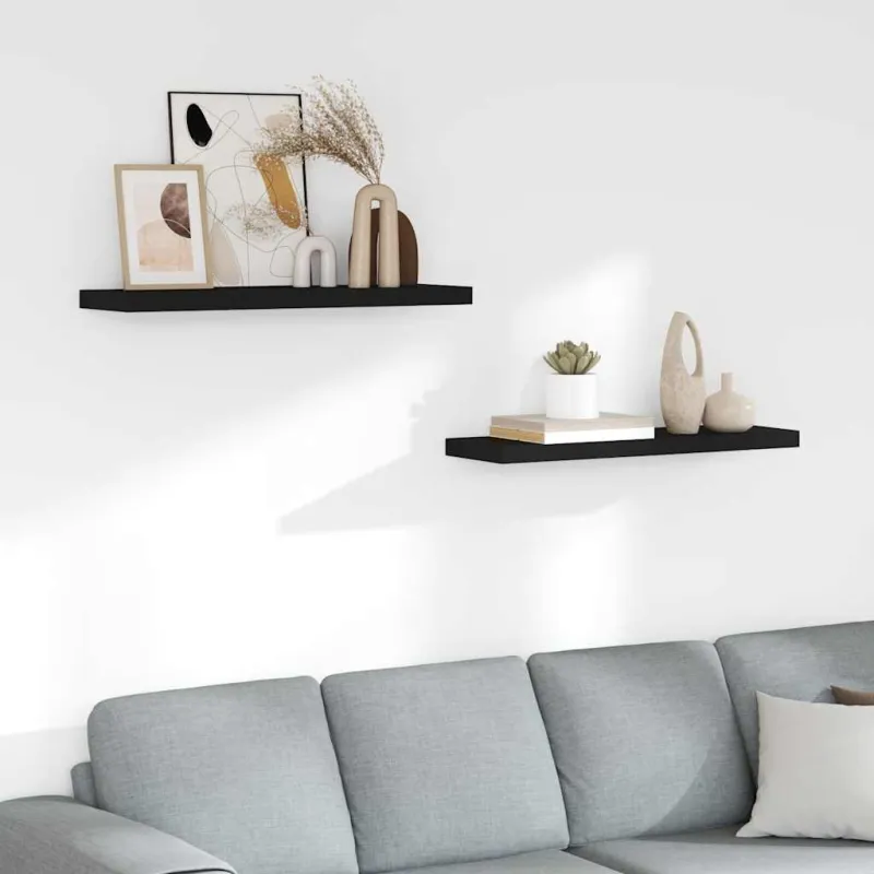 Pakabinamos lentynos, 2vnt., juodos, 80x23,5x3,8cm, MDF