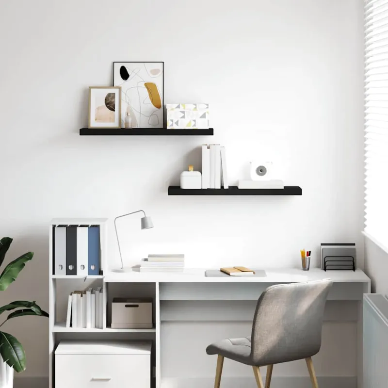 Pakabinamos lentynos, 2vnt., juodos, 80x23,5x3,8cm, MDF