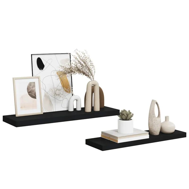 Pakabinamos lentynos, 2vnt., juodos, 80x23,5x3,8cm, MDF