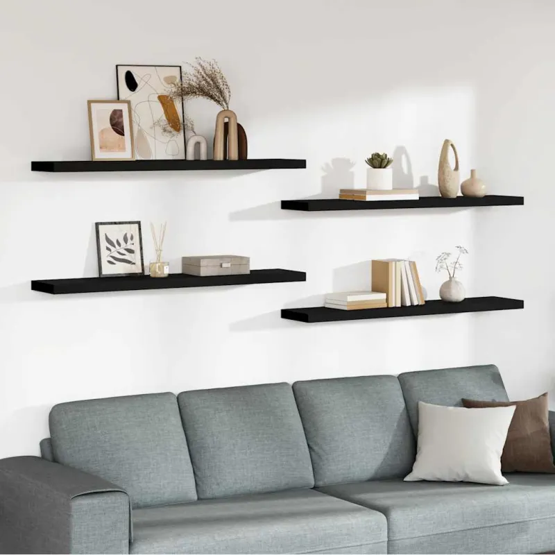 Pakabinamos lentynos, 4vnt., juodos, 120x23,5x3,8cm, MDF