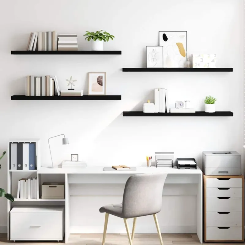 Pakabinamos lentynos, 4vnt., juodos, 120x23,5x3,8cm, MDF