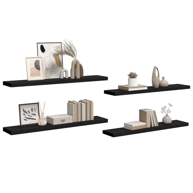 Pakabinamos lentynos, 4vnt., juodos, 120x23,5x3,8cm, MDF