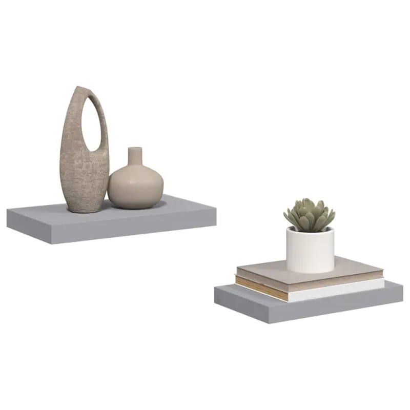 Pakabinamos sieninės lentynos, 2vnt., pilkos, 40x23x3,8cm, MDF