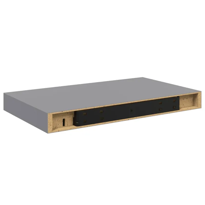 Pakabinamos sieninės lentynos, 2vnt., pilkos, 40x23x3,8cm, MDF
