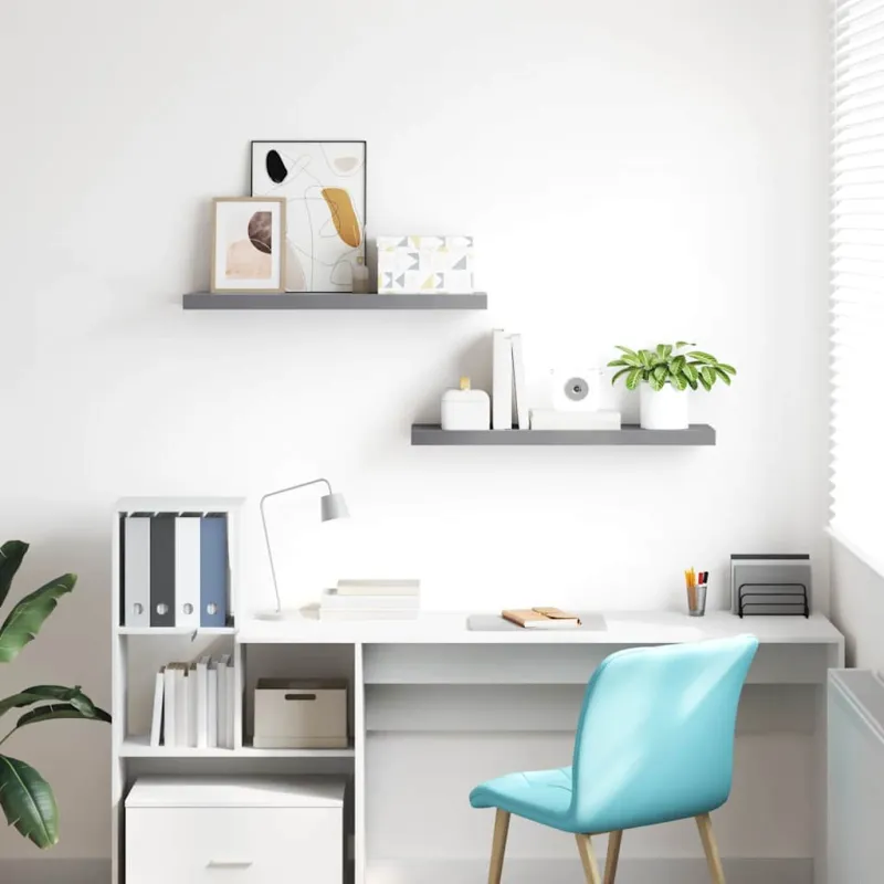 Pakabinamos lentynos, 2vnt., pilkos, 80x23,5x3,8cm, MDF
