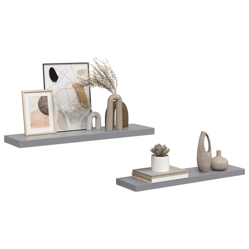 Pakabinamos lentynos, 2vnt., pilkos, 90x23,5x3,8cm, MDF
