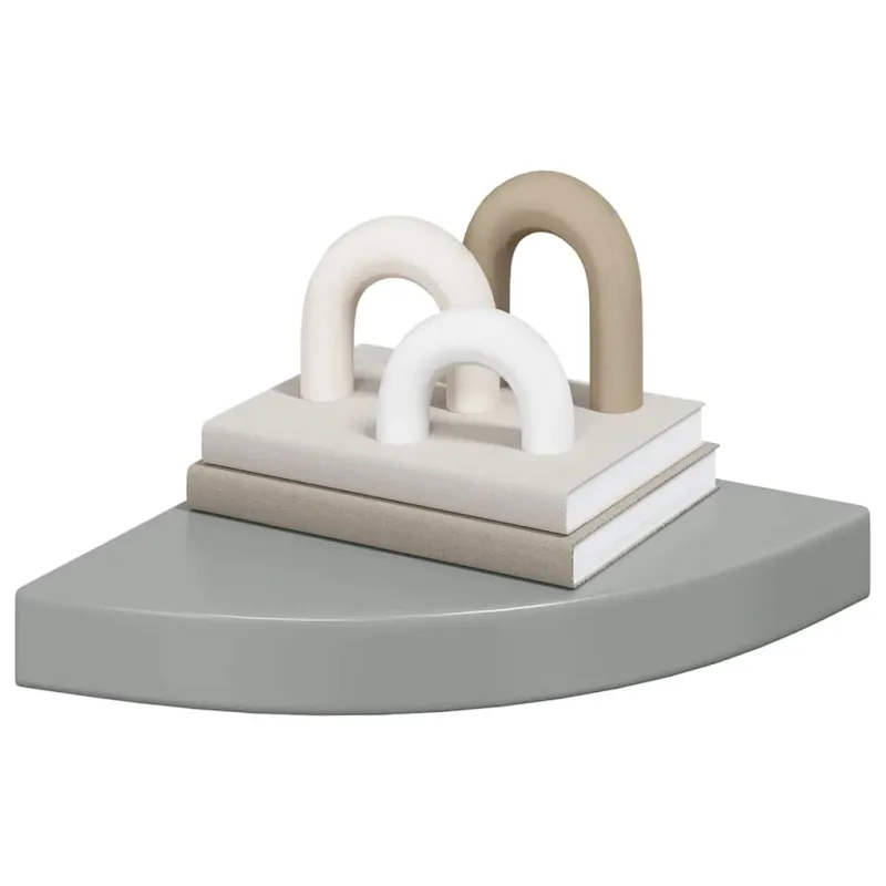 Pakabinamos kampinės lentynos, 4vnt., pilkos, 25x25x3,8cm, MDF