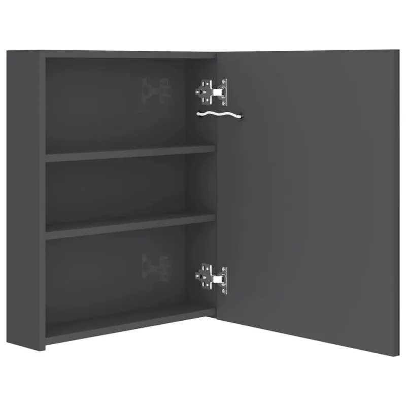 Veidrodinė vonios spintelė su LED, pilka, 50x14x60cm, blizgi