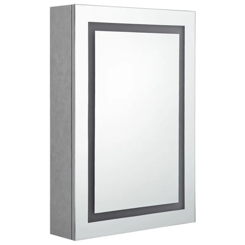 Veidrodinė vonios spintelė su LED, betono pilka, 50x13x70cm