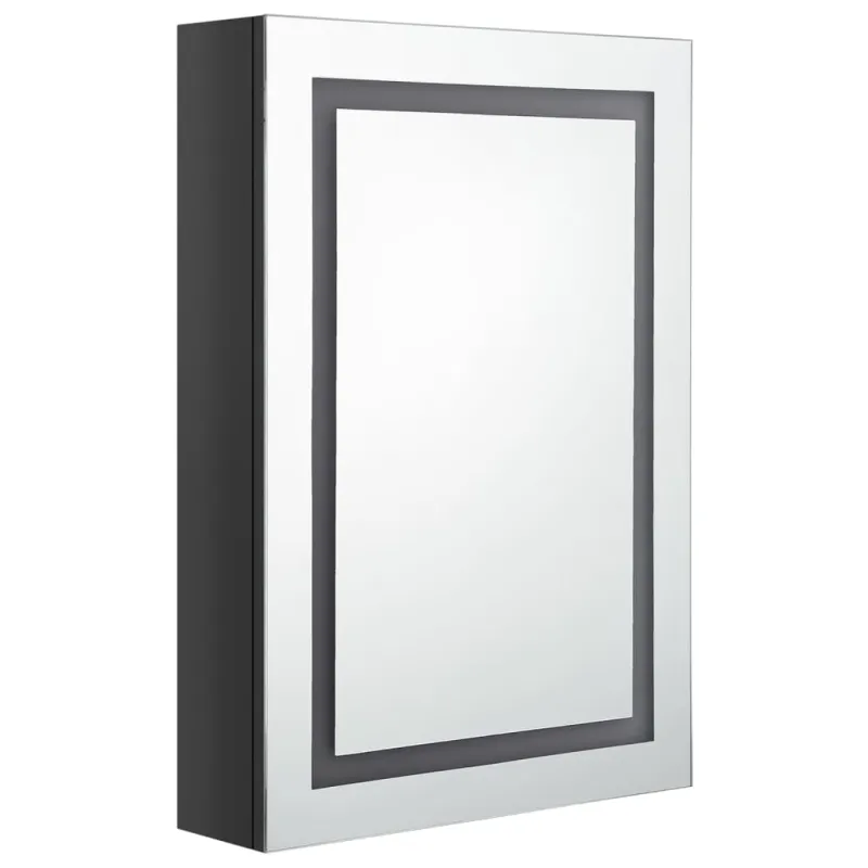 Veidrodinė vonios spintelė su LED, juoda, 50x13x70cm, blizgi