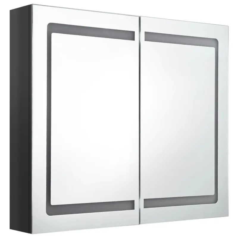 Veidrodinė vonios spintelė su LED, juoda, 80x12x68cm, blizgi