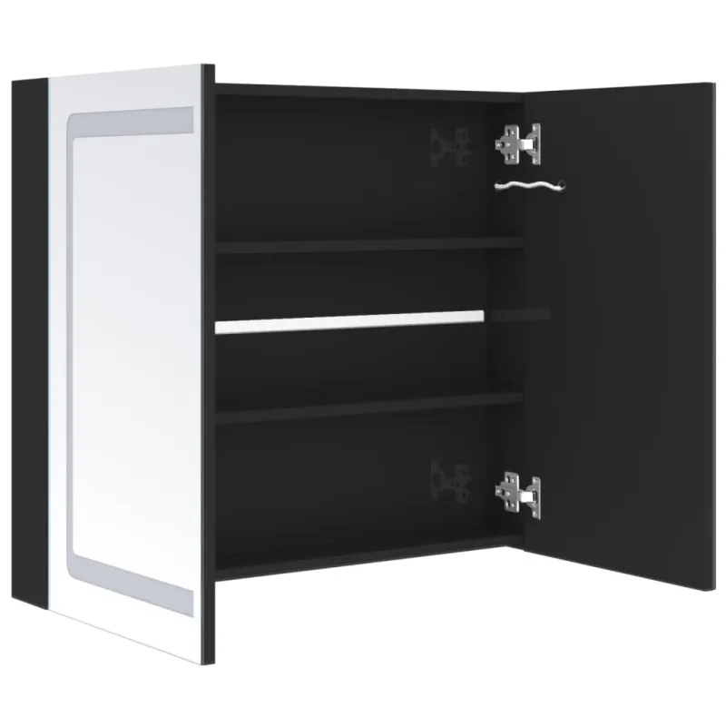 Veidrodinė vonios spintelė su LED, juoda, 80x12x68cm, blizgi