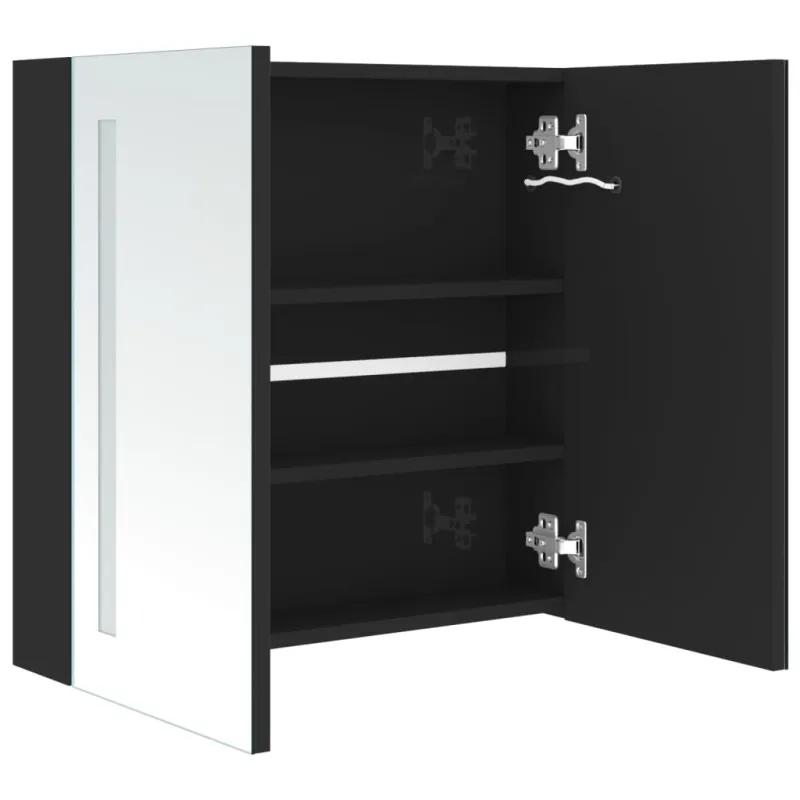 Veidrodinė vonios spintelė su LED apšvietimu, juoda, 62x14x60cm