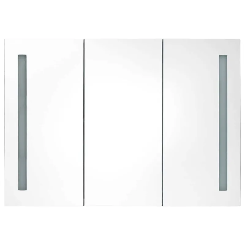 Veidrodinė vonios spintelė su LED, balta ir ąžuolo, 89x14x62cm
