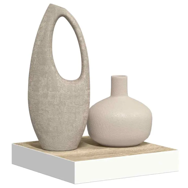 Pakabinama sieninė lentyna, ąžuolo ir balta, 23x23,5x3,8cm, MDF