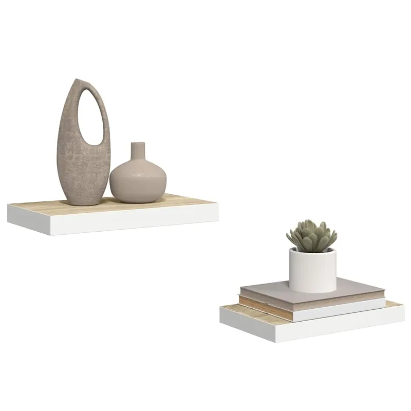 Pakabinamos lentynos, 2vnt., ąžuolo/baltos, 40x23x3,8cm, MDF