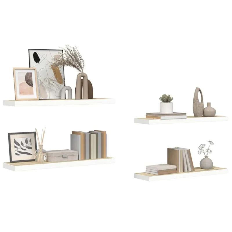 Pakabinamos lentynos, 4vnt., ąžuolo/baltos, 80x23,5x3,8cm, MDF