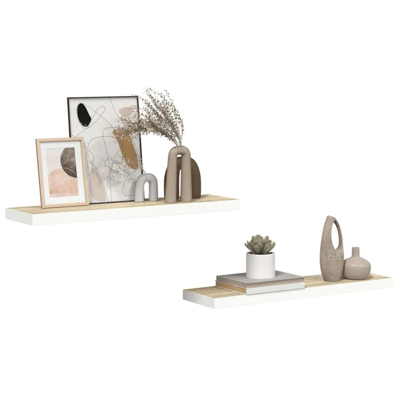 Pakabinamos lentynos, 2vnt., ąžuolo/baltos, 90x23,5x3,8cm, MDF