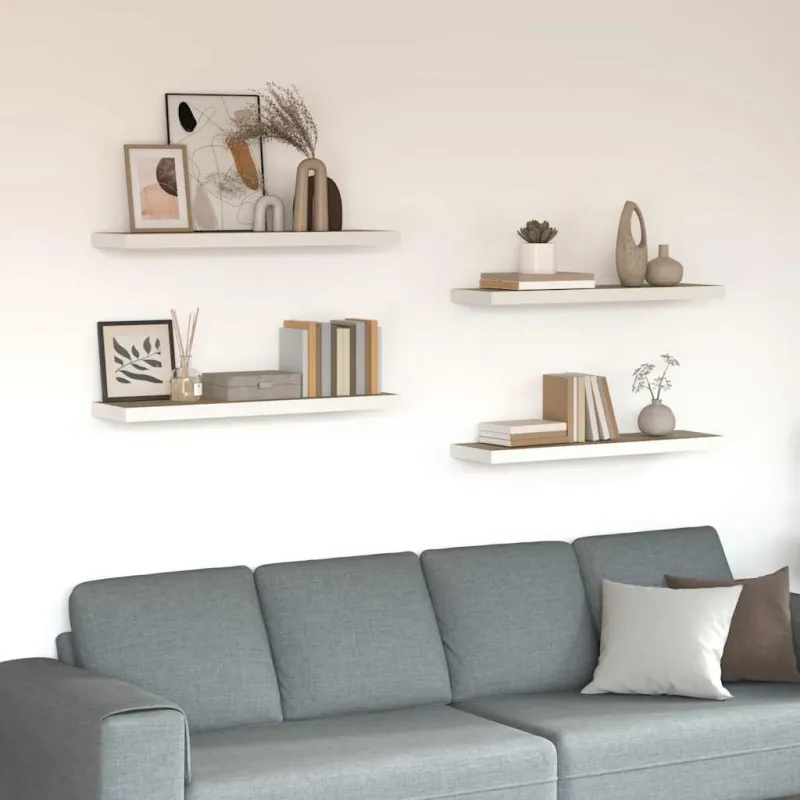 Pakabinamos lentynos, 4vnt., ąžuolo/baltos, 90x23,5x3,8cm, MDF