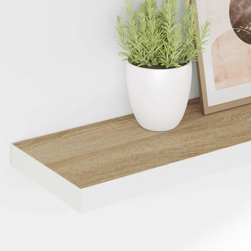 Pakabinamos lentynos, 4vnt., ąžuolo/baltos, 90x23,5x3,8cm, MDF
