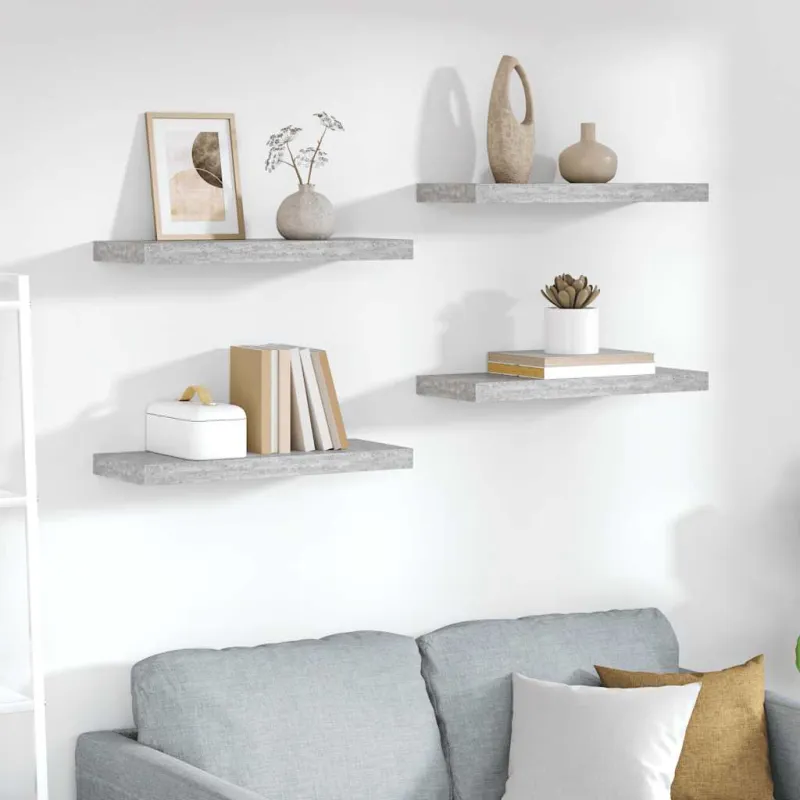 Pakabinamos lentynos, 4vnt., betono pilkos, 60x23,5x3,8cm, MDF