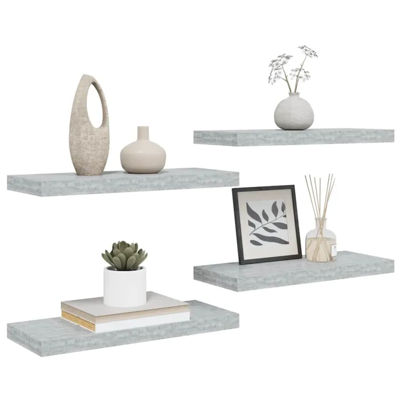 Pakabinamos lentynos, 4vnt., betono pilkos, 60x23,5x3,8cm, MDF