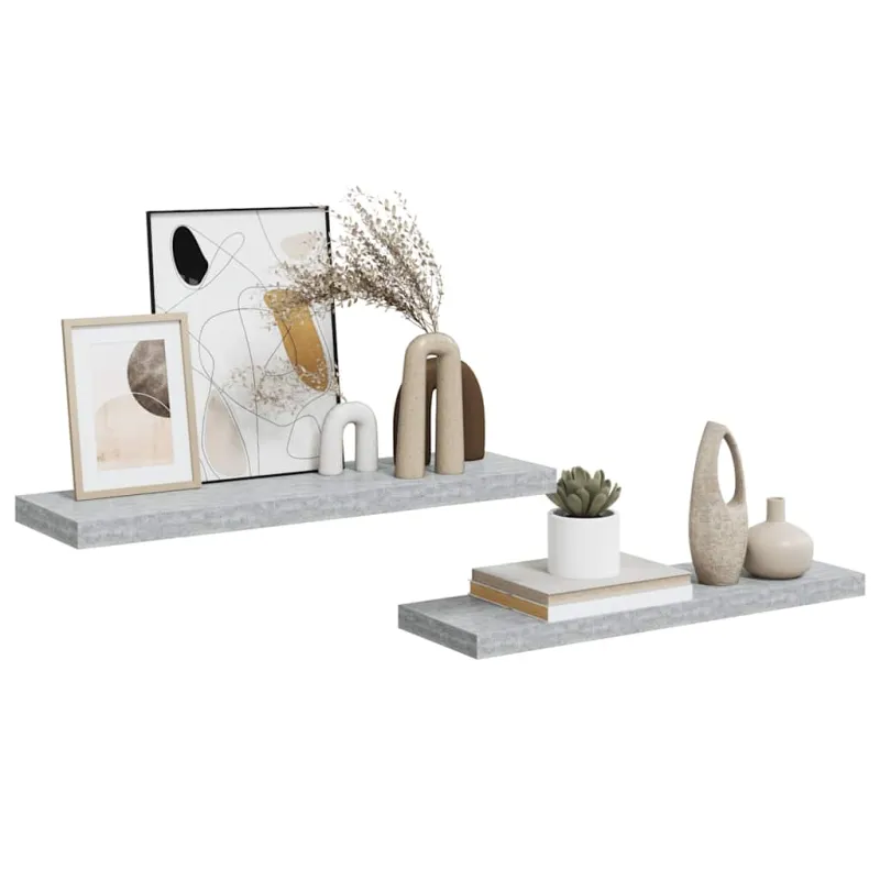 Pakabinamos lentynos, 2vnt., betono pilkos, 80x23,5x3,8cm, MDF
