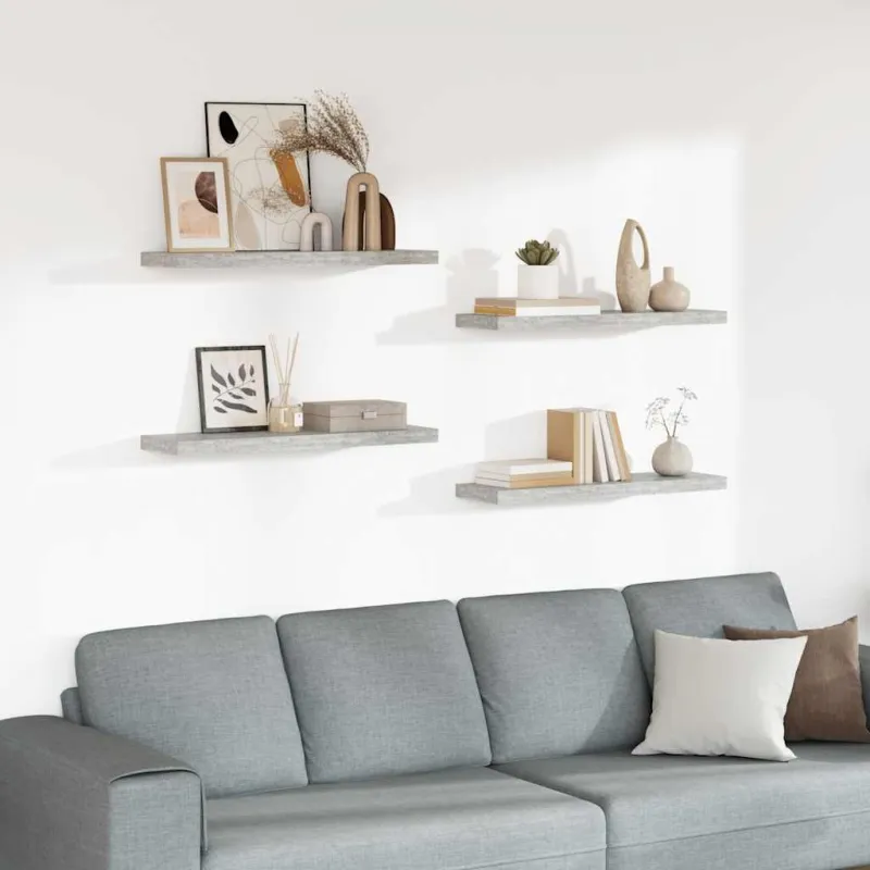 Pakabinamos lentynos, 4vnt., betono pilkos, 80x23,5x3,8cm, MDF