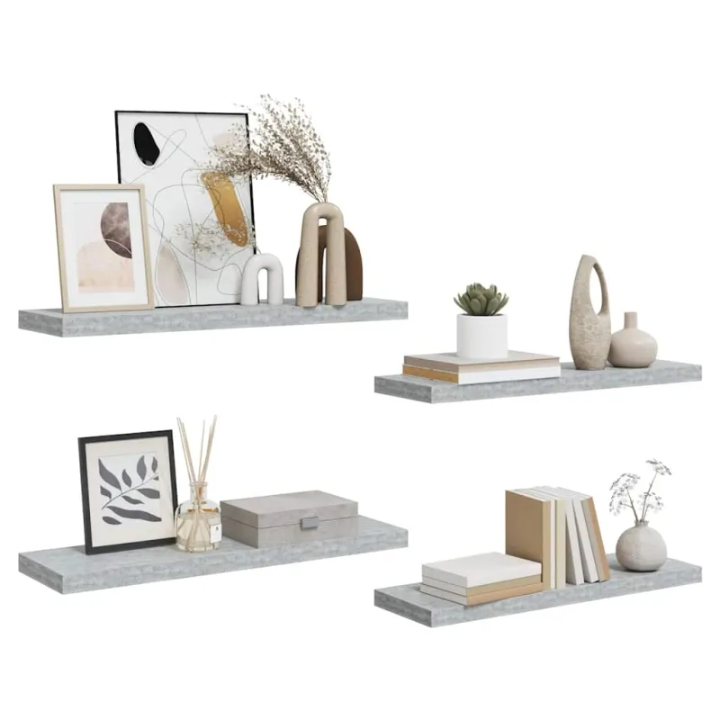 Pakabinamos lentynos, 4vnt., betono pilkos, 80x23,5x3,8cm, MDF