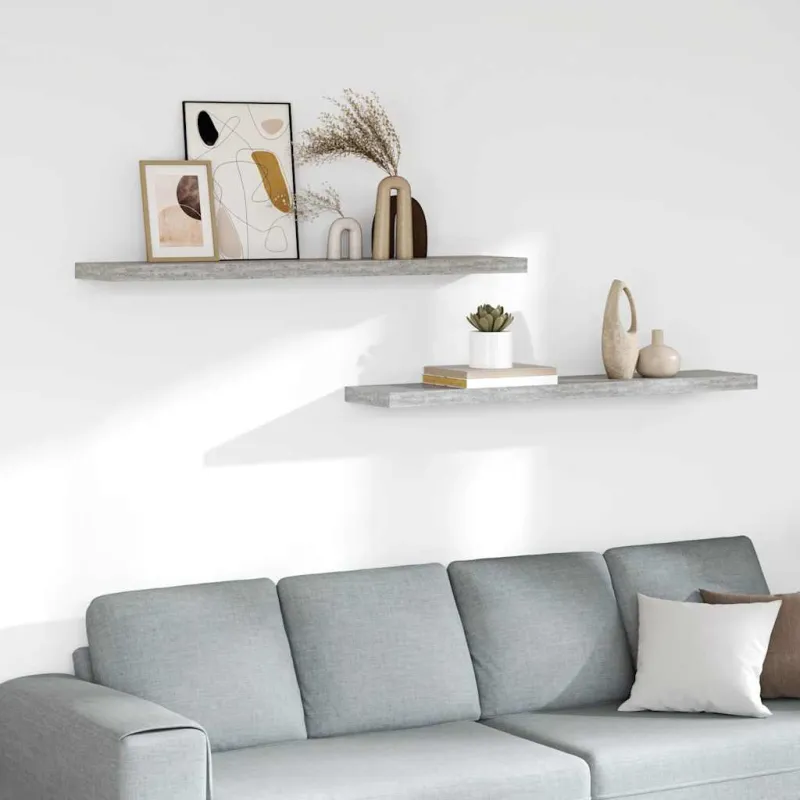 Pakabinamos lentynos, 2vnt., pilkos, 120x23,5x3,8cm, MDF