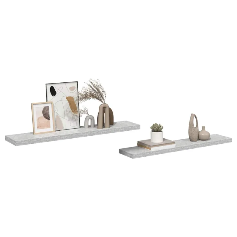 Pakabinamos lentynos, 2vnt., pilkos, 120x23,5x3,8cm, MDF