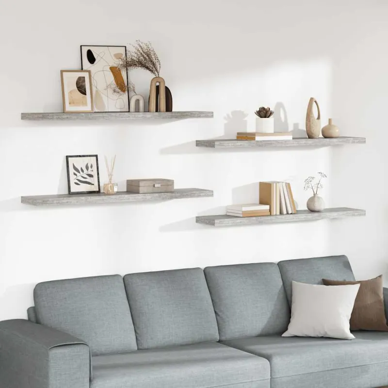 Pakabinamos lentynos, 4vnt., pilkos, 120x23,5x3,8cm, MDF