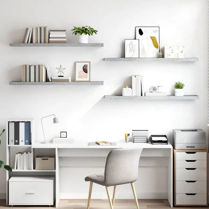 Pakabinamos lentynos, 4vnt., pilkos, 120x23,5x3,8cm, MDF