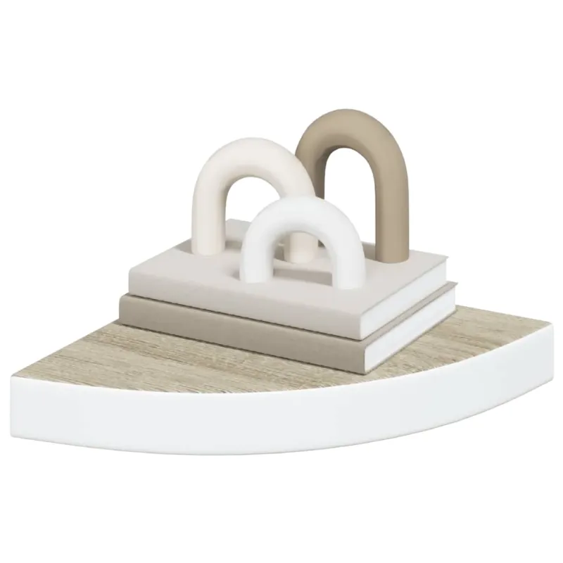 Sieninė kampinė lentyna, balta ir ąžuolo, 25x25x3,8cm, MDF