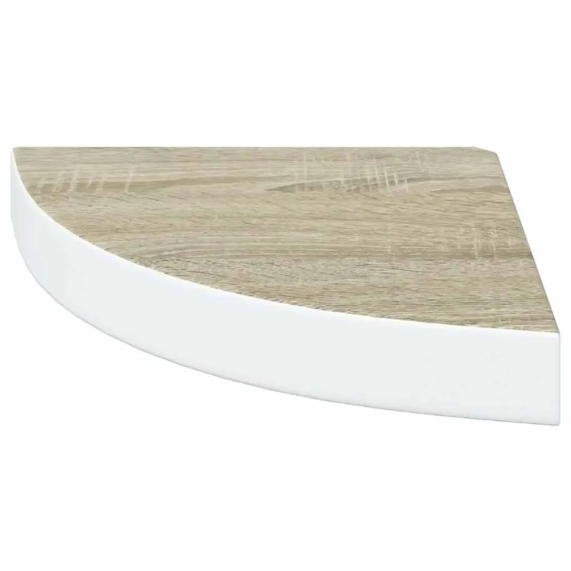 Sieninė kampinė lentyna, balta ir ąžuolo, 25x25x3,8cm, MDF