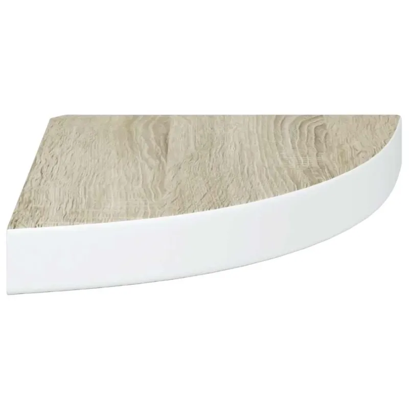 Sieninė kampinė lentyna, balta ir ąžuolo, 25x25x3,8cm, MDF