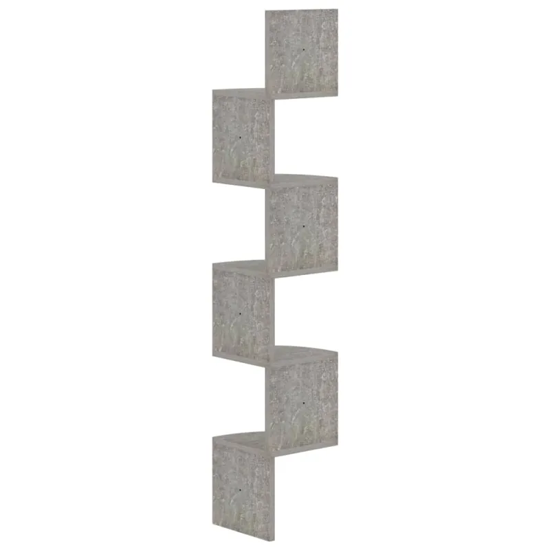 Sieninė kampinė lentyna, betono, 19x19x123cm, apdirbta mediena
