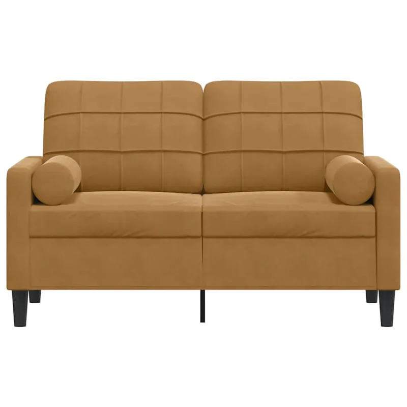 Dvivietė sofa su pagalvėlėmis, rudos spalvos, 120cm, aksomas