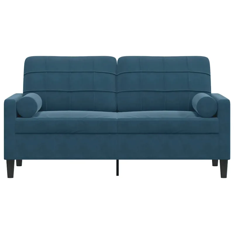 Dvivietė sofa su pagalvėlėmis, mėlynos spalvos, 140cm, aksomas