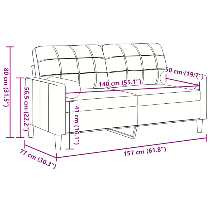 Dvivietė sofa su pagalvėlėmis, mėlynos spalvos, 140cm, aksomas