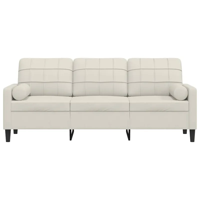 Trivietė sofa su pagalvėlėmis, kreminės spalvos, 180cm, aksomas