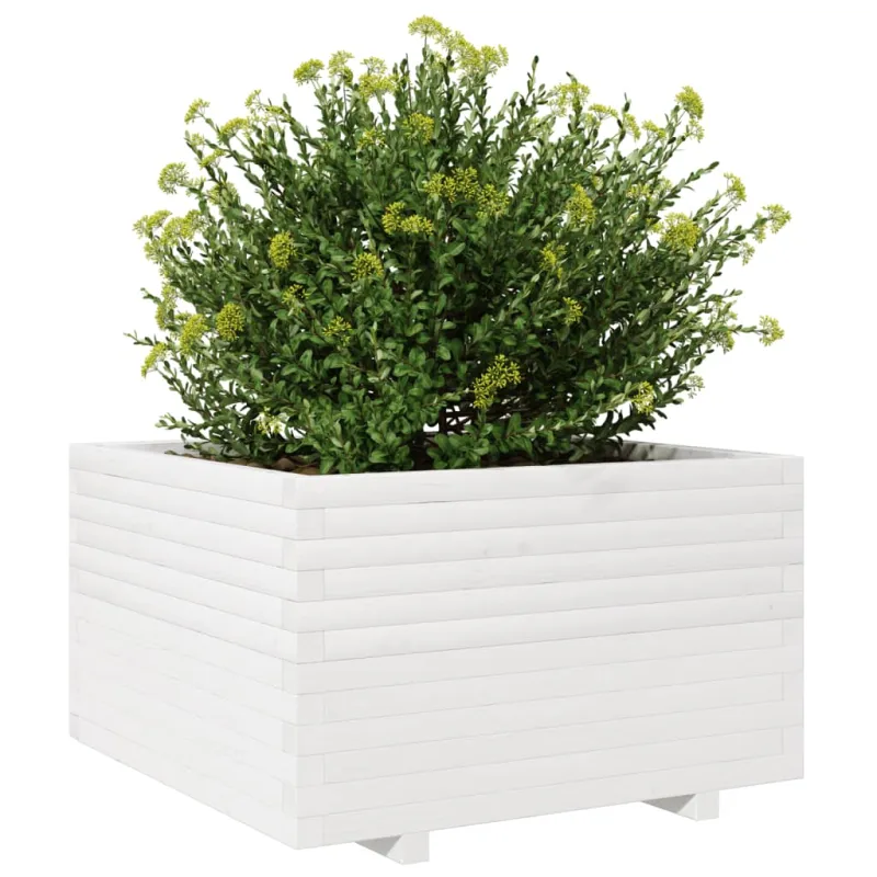 Sodo lovelis, baltas, 80x80x49,5cm, pušies medienos masyvas