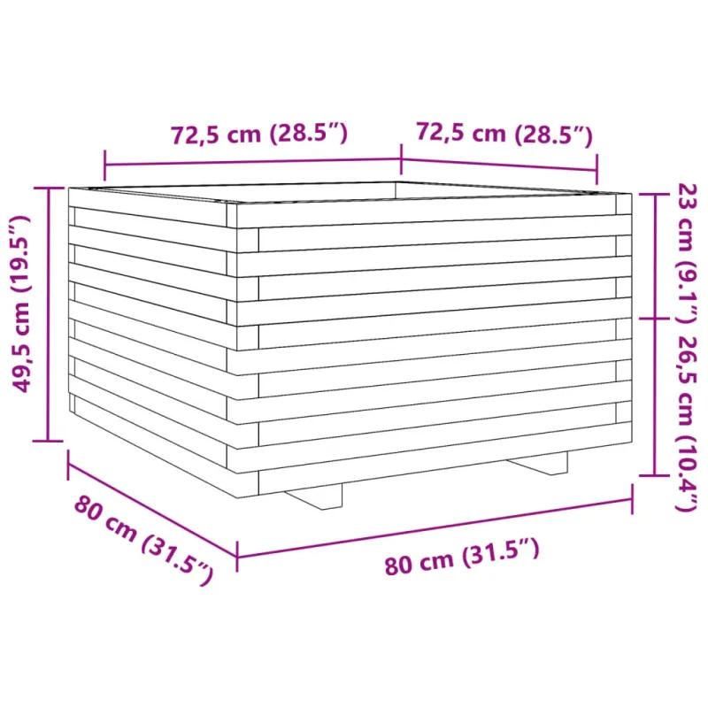 Sodo lovelis, baltas, 80x80x49,5cm, pušies medienos masyvas